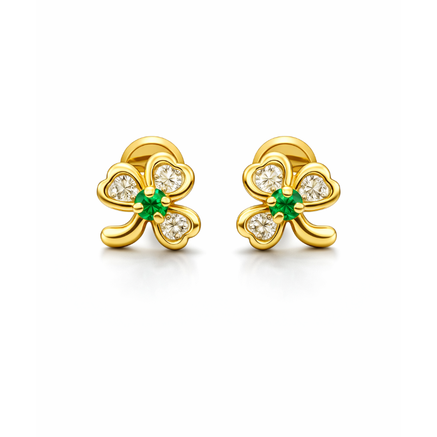 Aretes Topo Lujo Trebol Blanco Pequeño