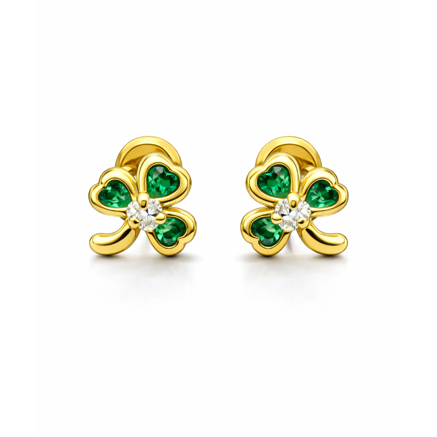Aretes Topo Lujo Trebol Verde Pequeño