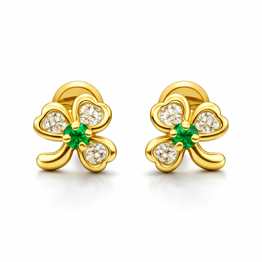 Aretes Topo Lujo Trebol Blanco Grande