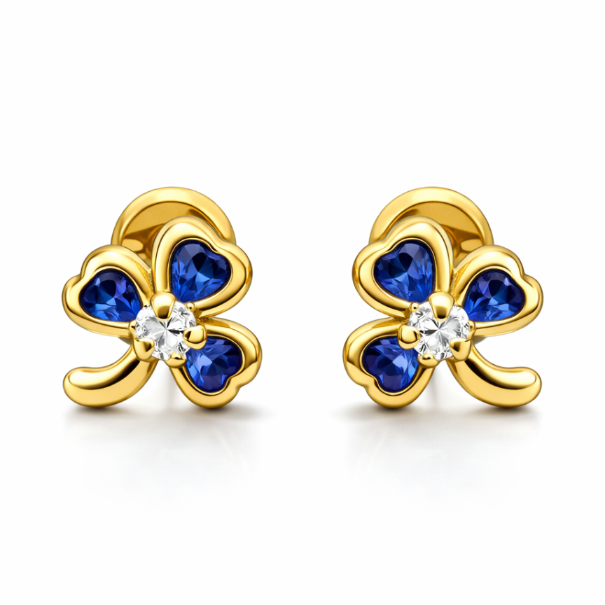 Aretes Topo Lujo Trebol Azul Grande