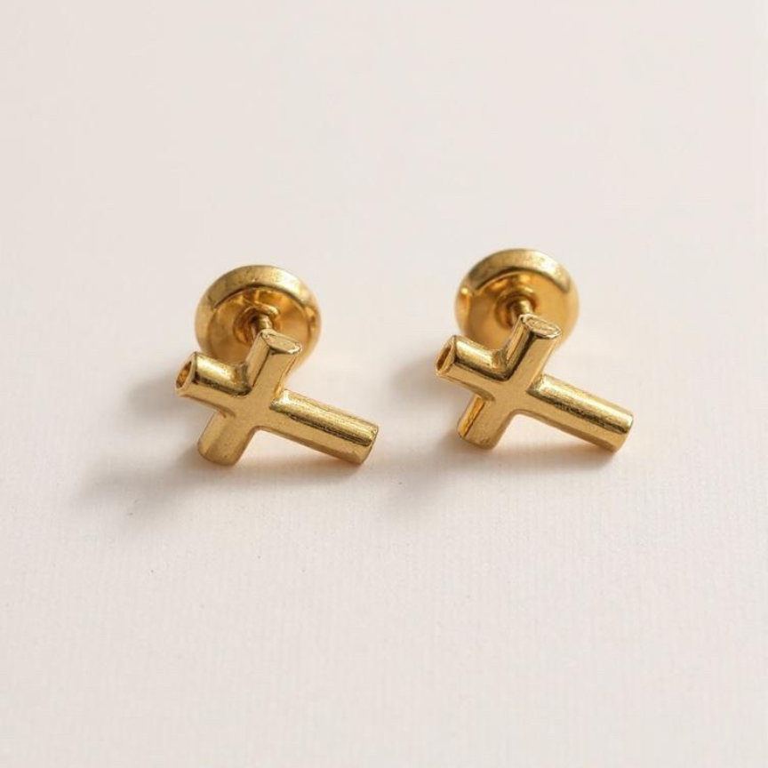 Aretes Topo Religioso Cruz Lisa