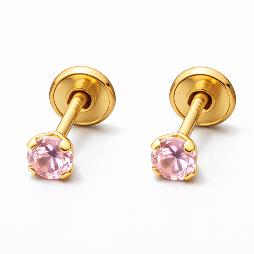 Aretes Topo Lujo Chispa 4mm ROSA