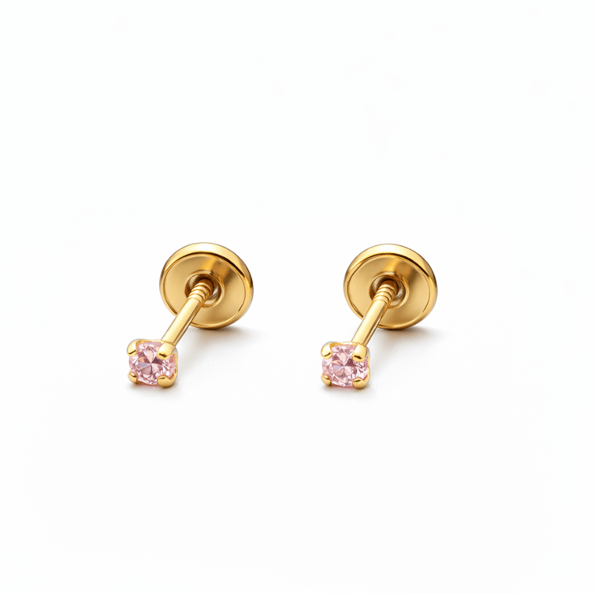 Aretes Topo Lujo Chispa 2,5mm ROSA - D’orella Joyería