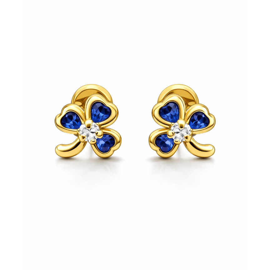Aretes Topo Lujo Trebol Azul Pequeño - D’orella Joyería