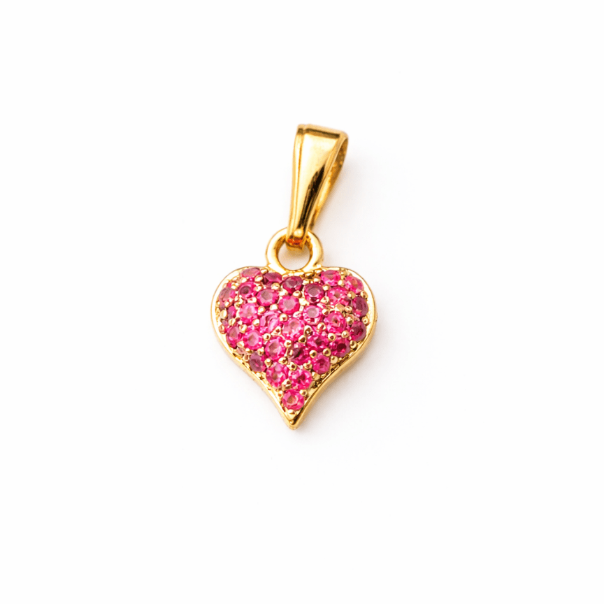 Dije corazon pequeño microcircon rosado - D’orella Joyería