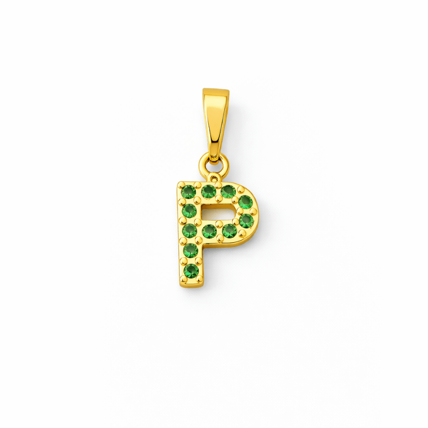 Dije letra P circon verde - D’orella Joyería